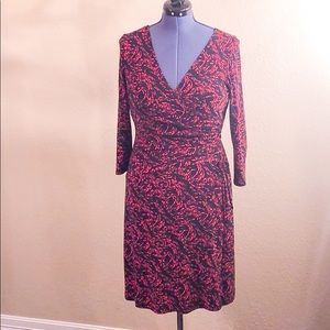 Evan-Picone Red and Black Faux Wrap Dress